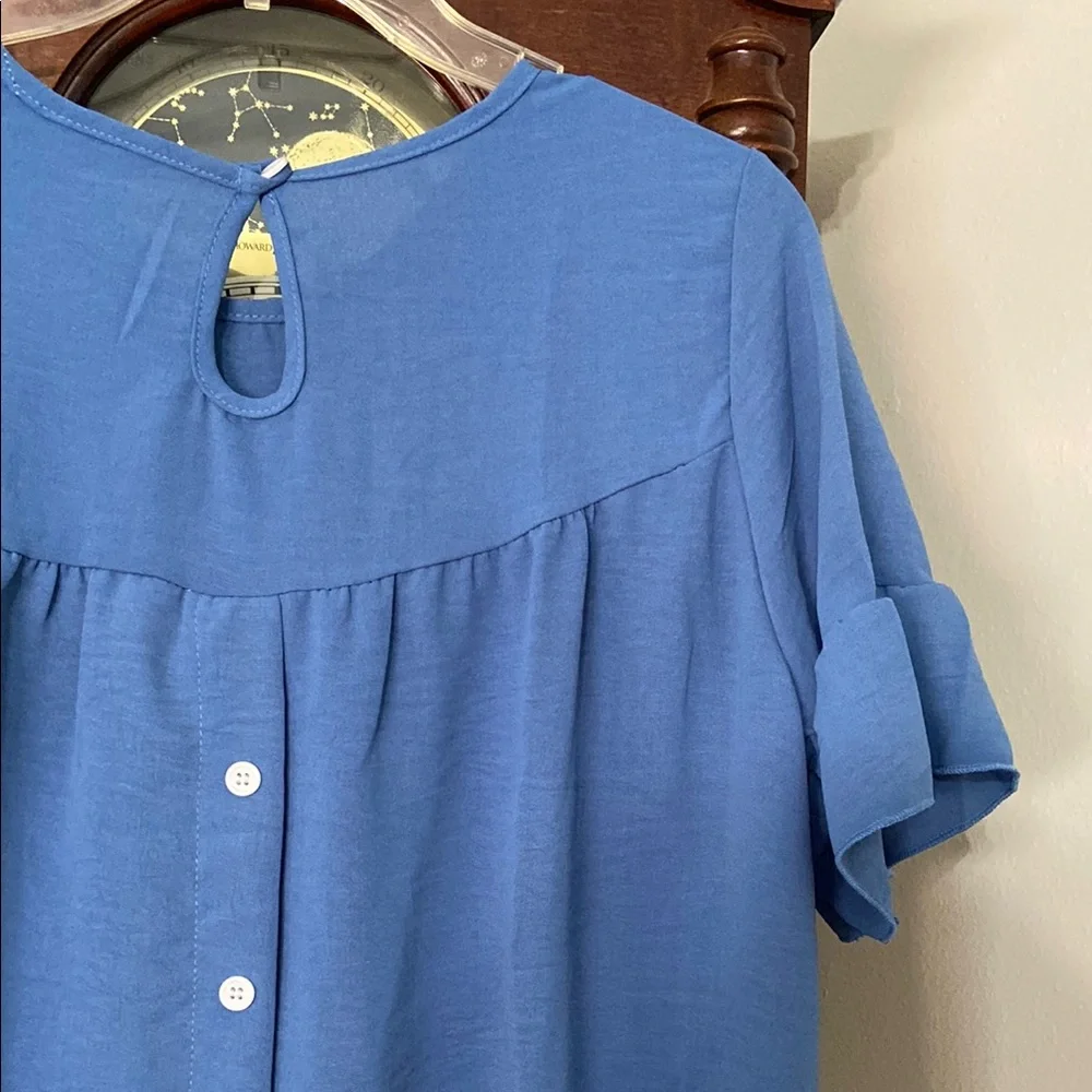 Blue Ruffle Hem Women's Top - Picture 4 of 7